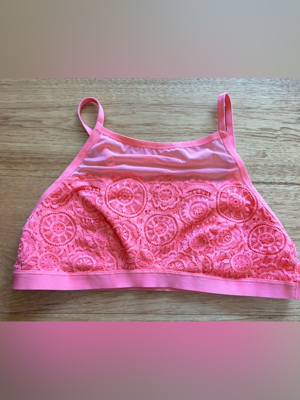 Aerie Pink Lace High-Neck Bralette large